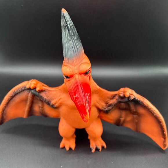 Pterodactyl Dinosaur Toy Figure 8" Soft Rubber Orange Black - Picture 2 of 10